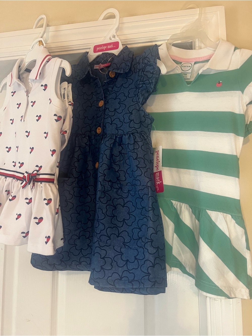 Bundle (3) Toddler Girls Dress Sets Polo Dress, Green Striped & Blue Ruffle